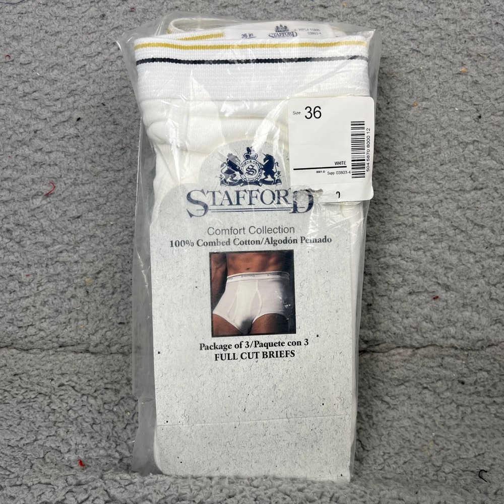 Stafford Full Cut Briefs Men 36 White 3-Pack Cotton Comfort Collection Vintage